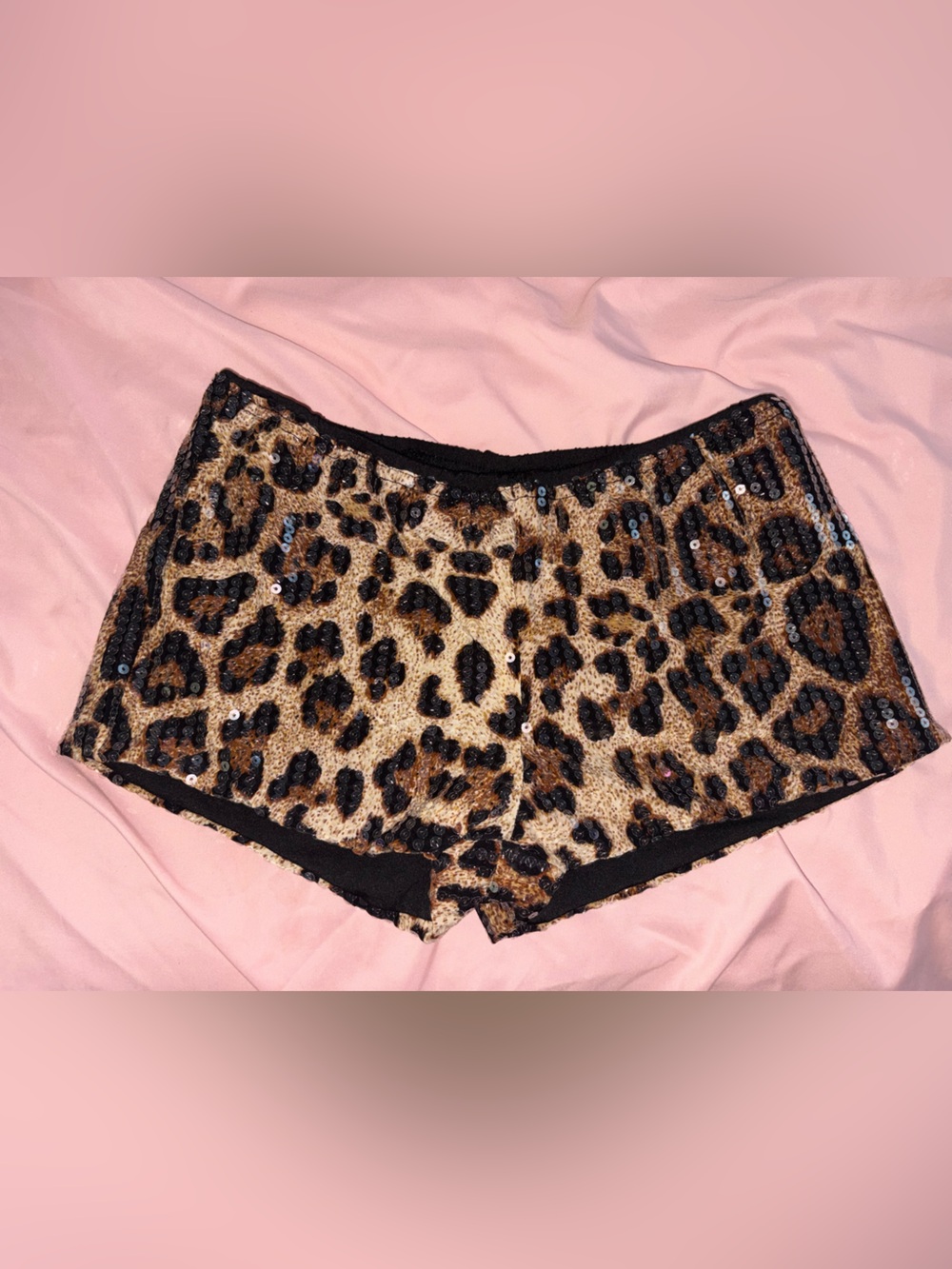 Sequin Leopard Print Shorts - Brown & Black